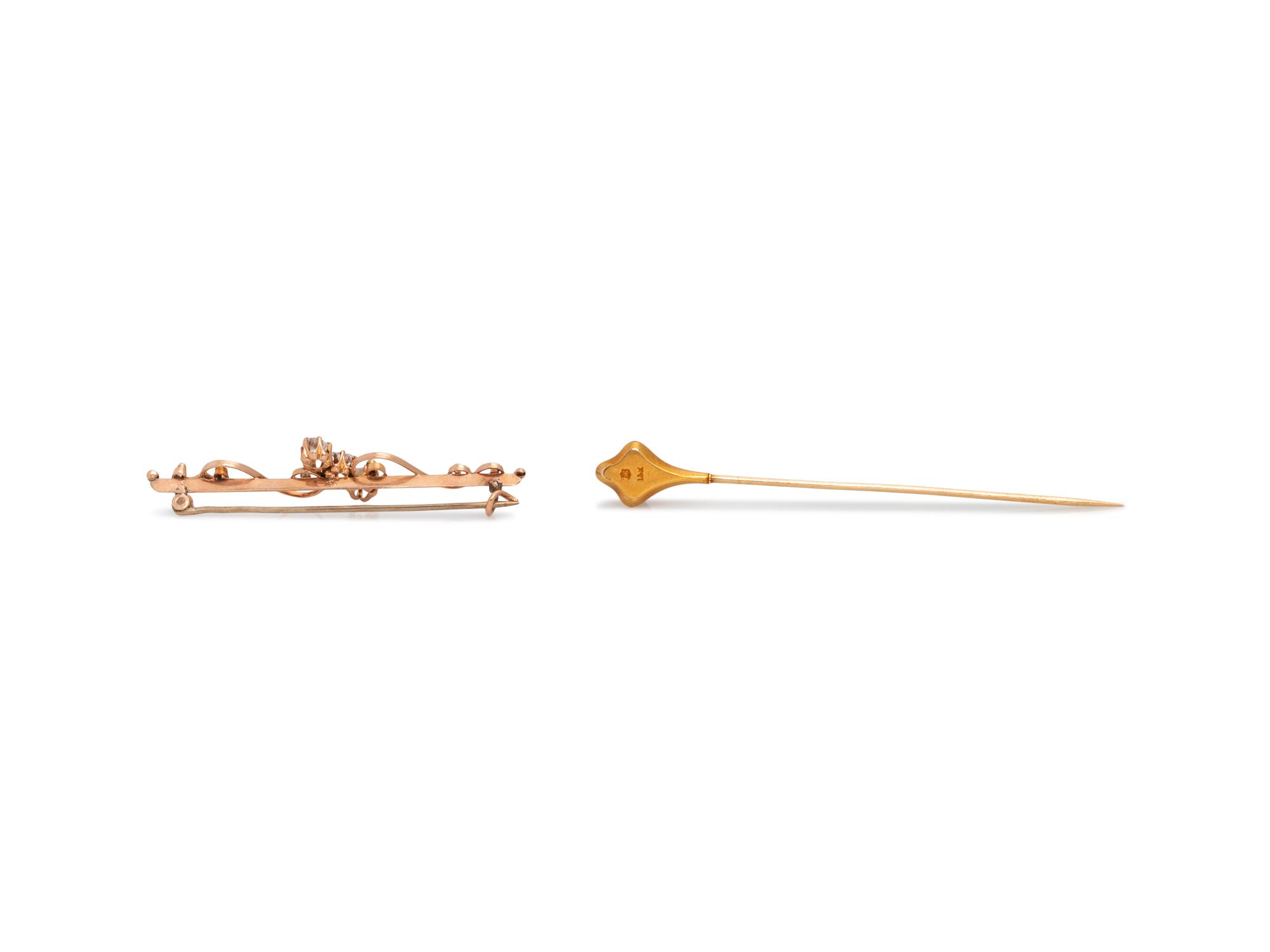 COLLECTION OF ANTIQUE, GOLD AND DIAMOND PINS