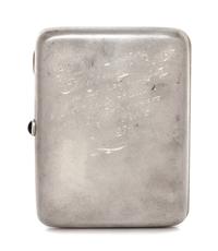 A Russian Niello Silver Cigarette Case, Maker's mark Cyrillic AMYu4, Moscow, 20th century, the case decorated with an image of Ilya Mur
