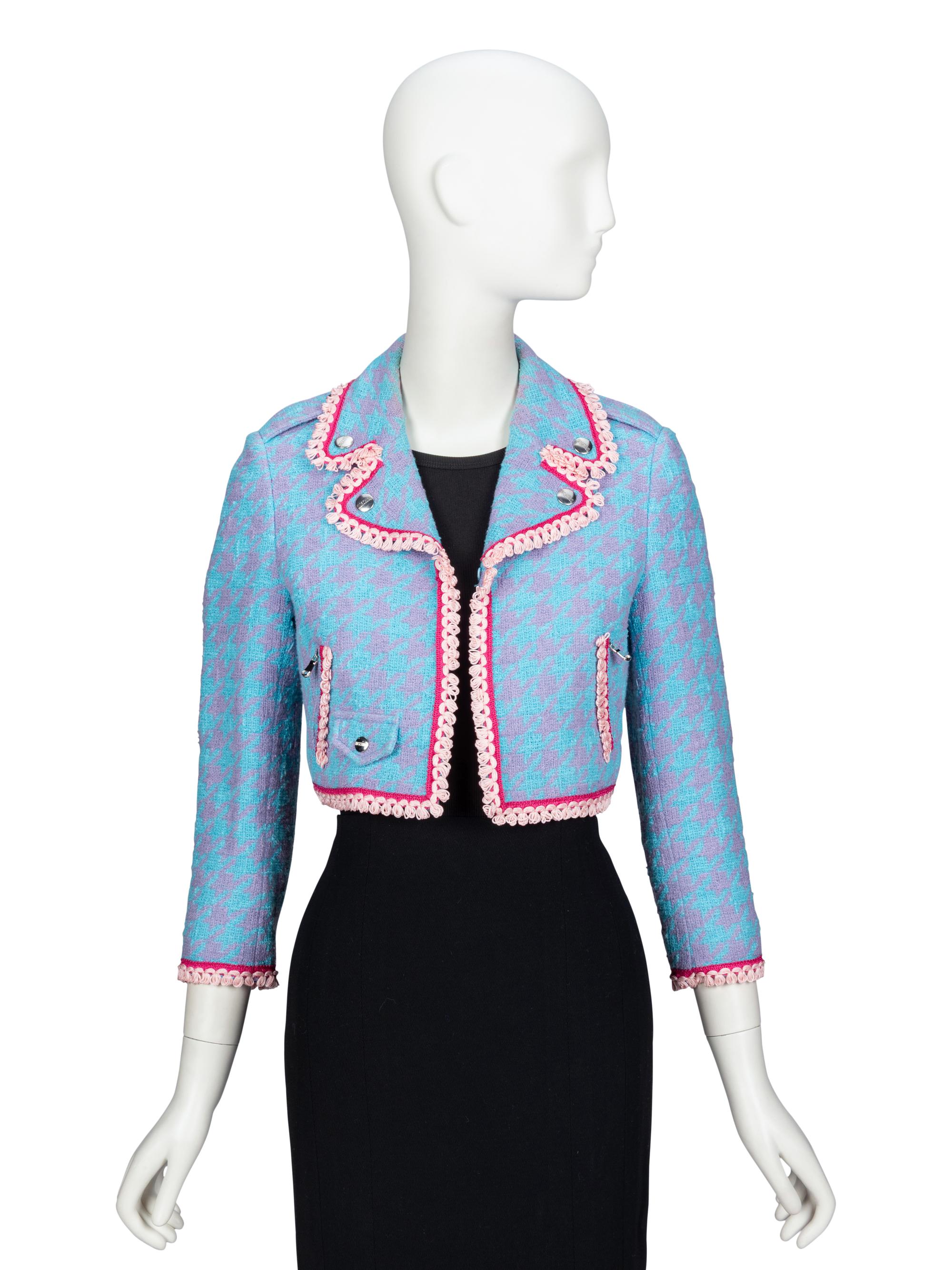 MOSCHINO, BOUCLÉ TWEED CROP MOTO JACKET