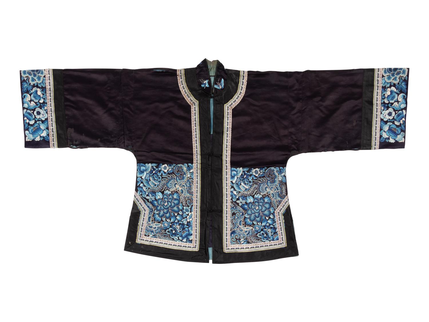Two Black Ground Embroidered Silk Lady's Coats