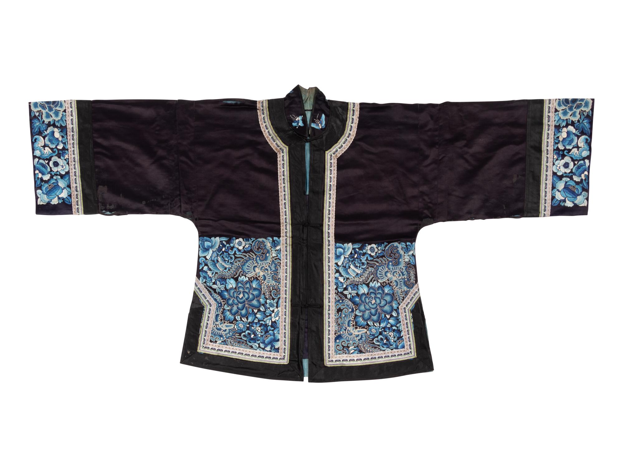 Two Black Ground Embroidered Silk Lady's Coats