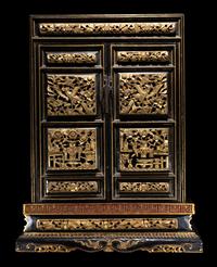 A Chinese Gilt and Black Lacquered Wood Shrine