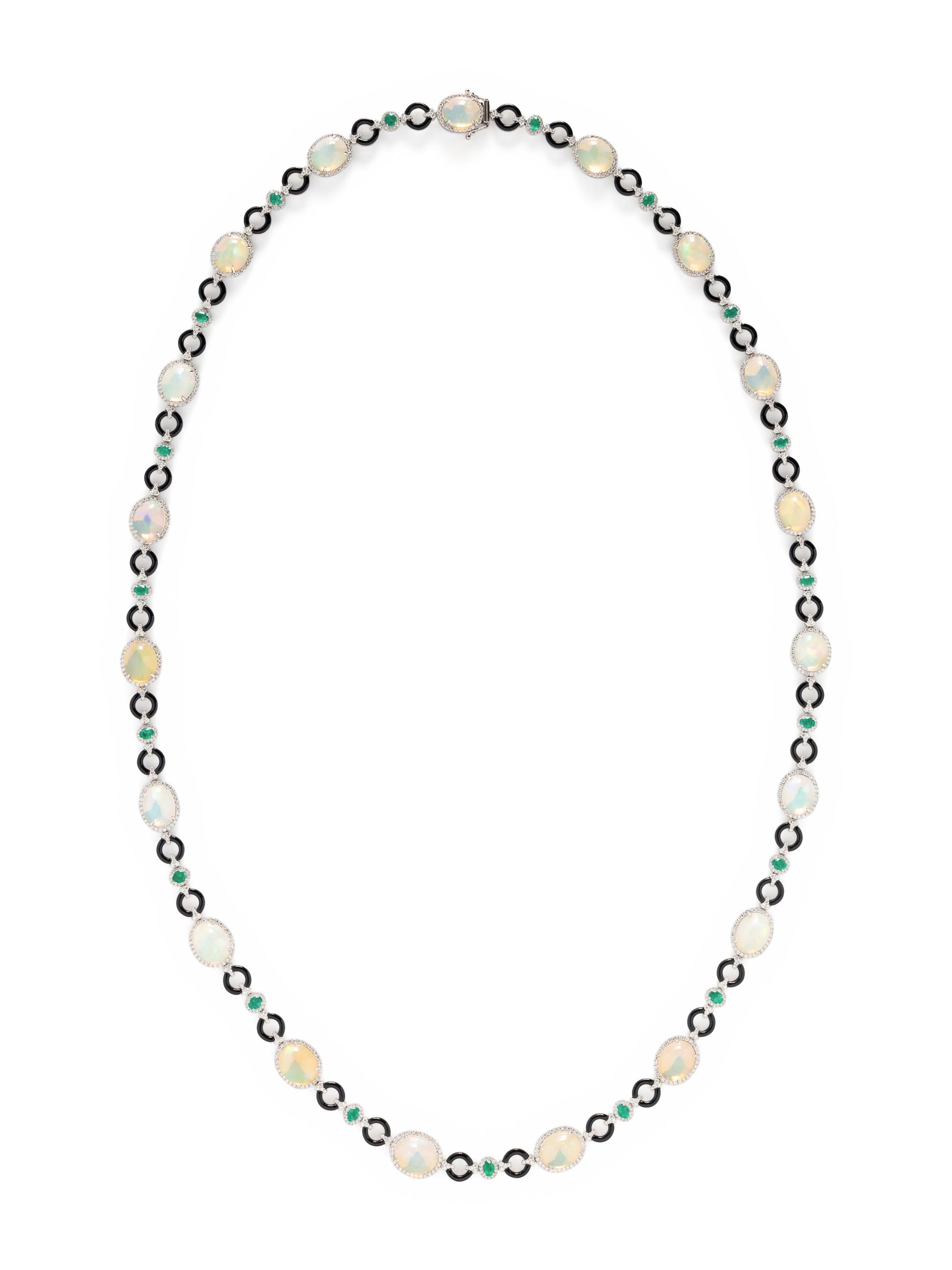 OPAL, ONYX, EMERALD, AND DIAMOND NECKLACE