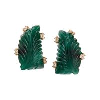 CARVED EMERALD AND DIAMOND EARCLIPS