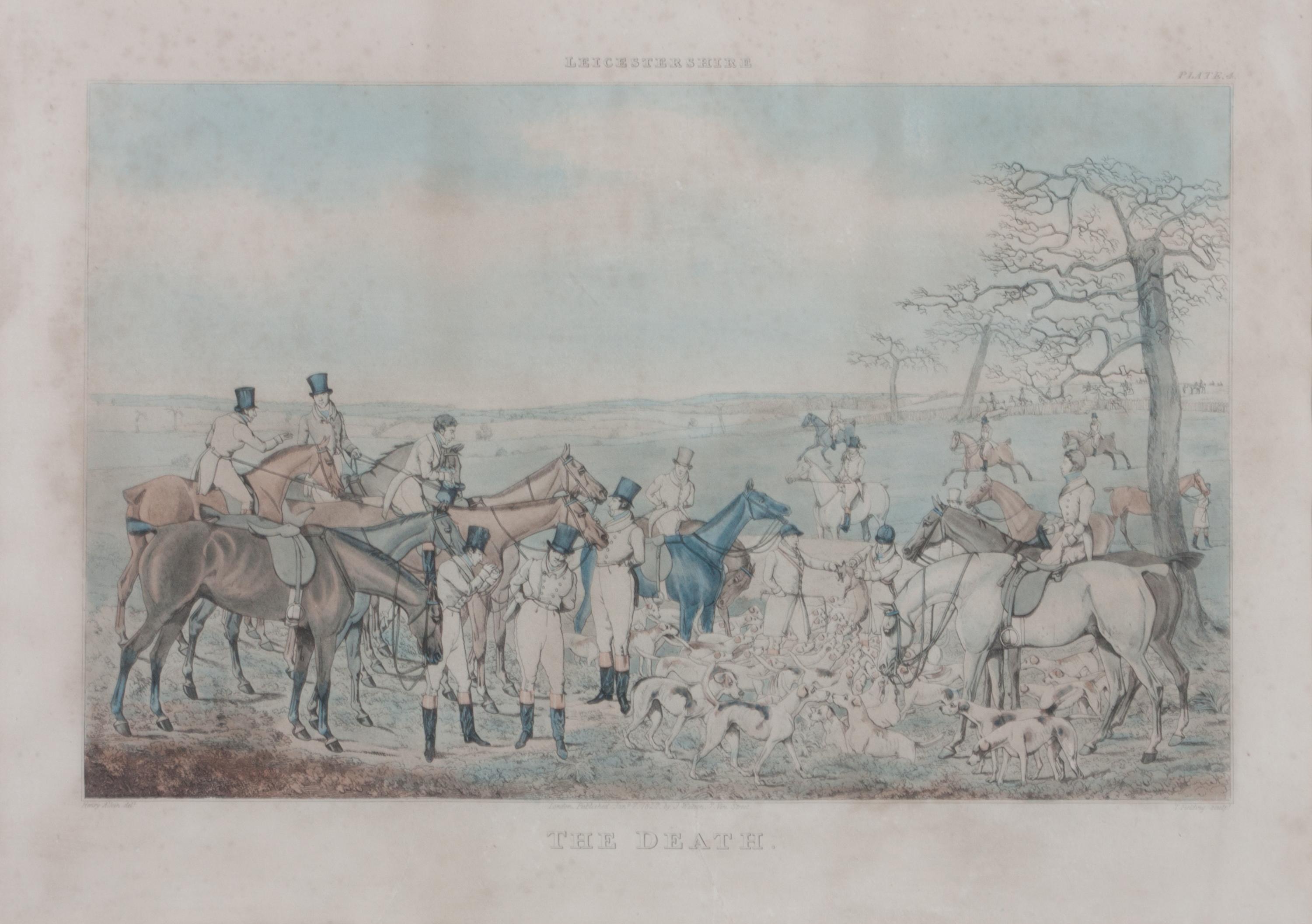 After Henry Alken, (British, 1785-1851), Full Cry, Getting Away, The Death and The Meeting, (four works from the Leicestershire series)