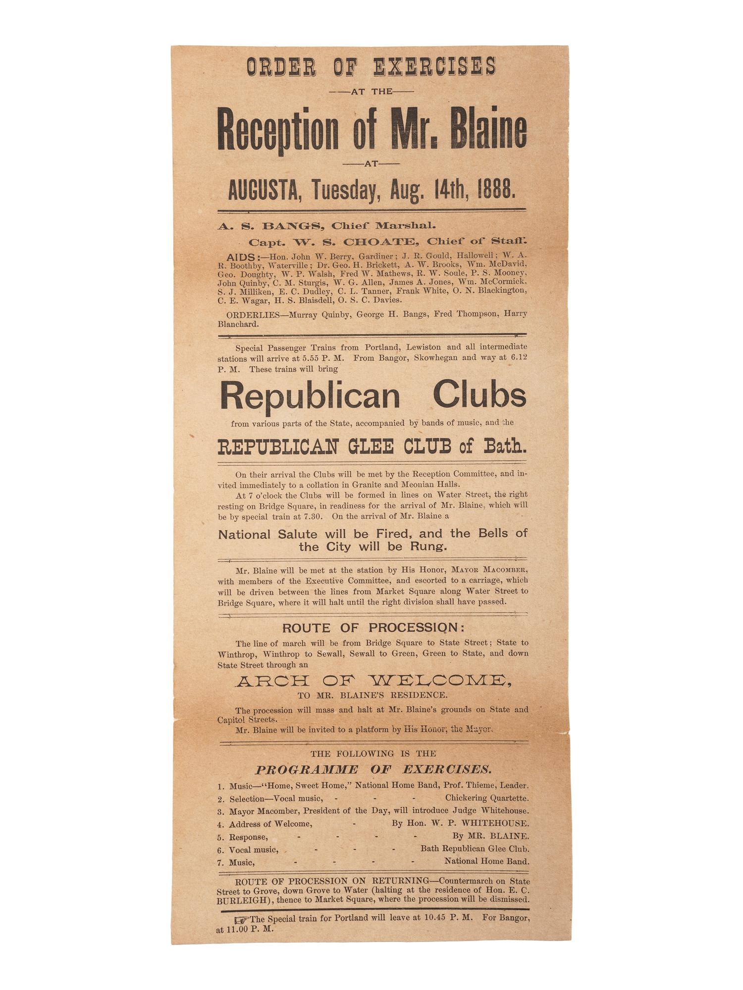 [1884 ELECTION]. -- [BLAINE, James G.]. Broadsides from the 1884 Blaine and Logan campaign including "The Republican Ticket" with jugate portraits.