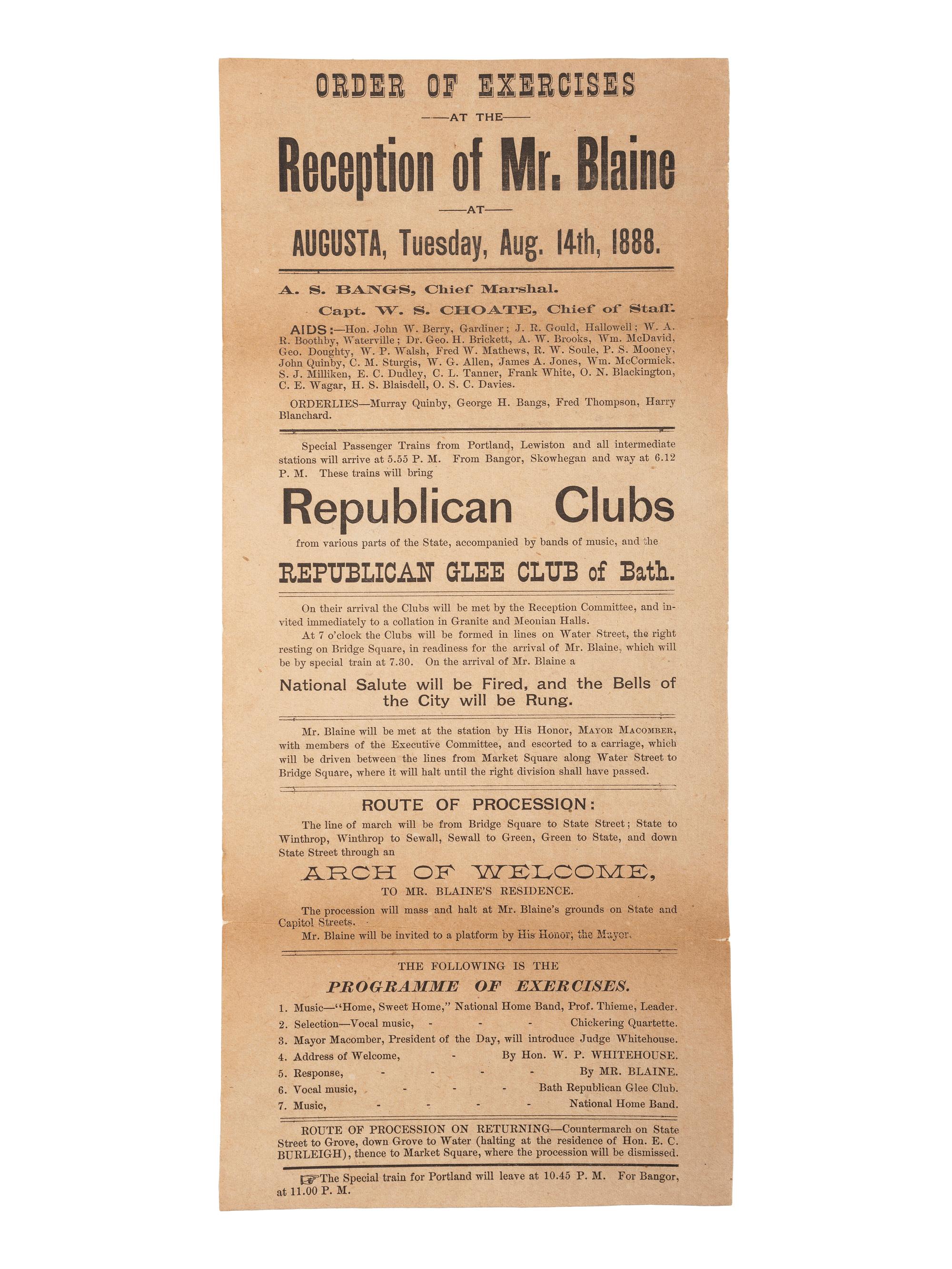 [1884 ELECTION]. -- [BLAINE, James G.]. Broadsides from the 1884 Blaine and Logan campaign including "The Republican Ticket" with jugate portraits.