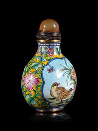 A Chinese Enamel on Copper 'Quail' Snuff Bottle