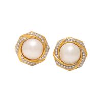 Mabé Pearl, Diamond, and Yellow Gold Earrings