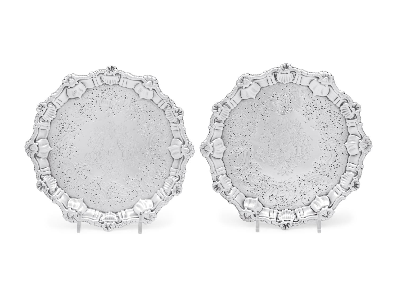 A Pair of George II Silver Salvers