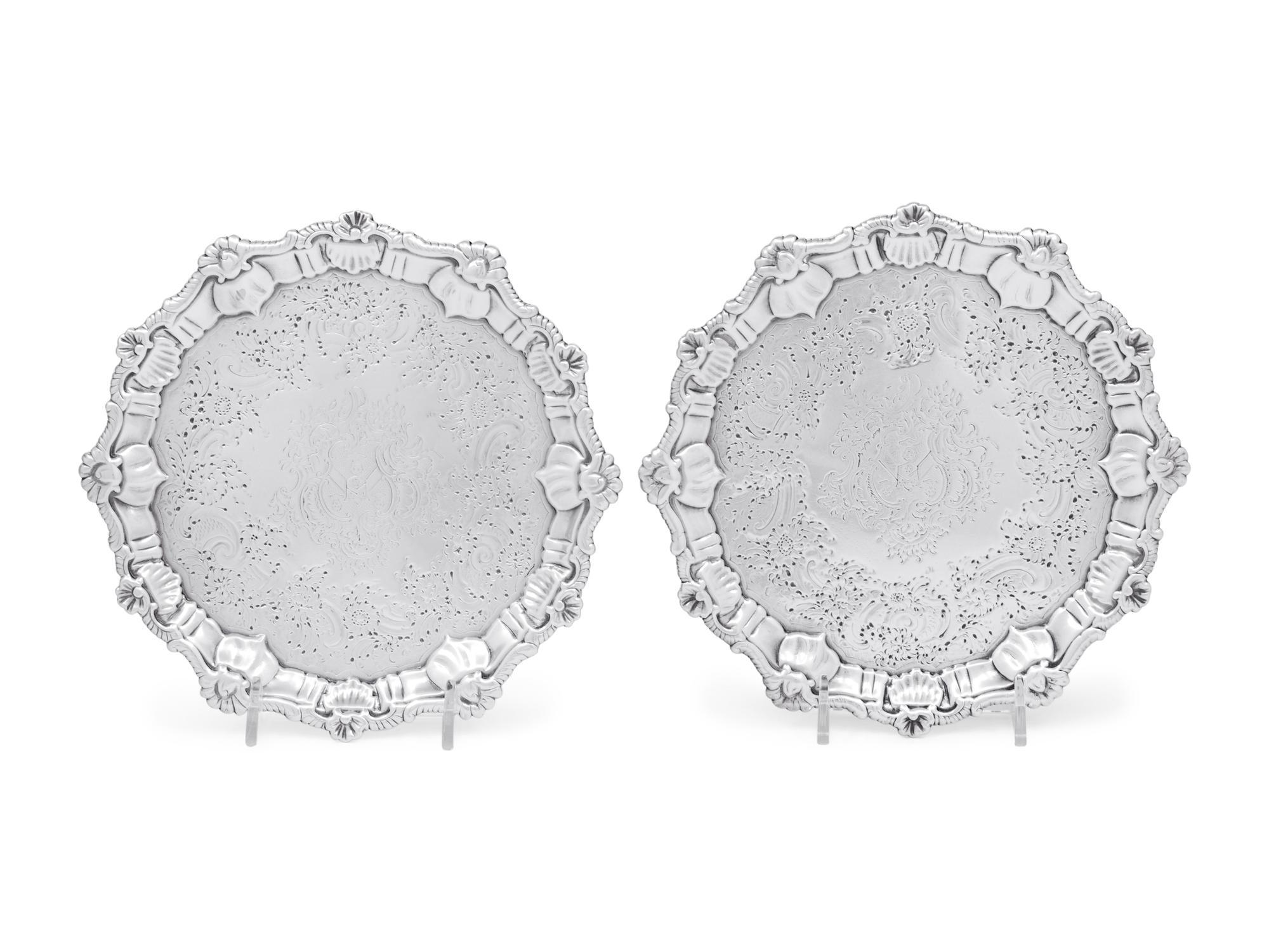 A Pair of George II Silver Salvers