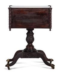 A Classical Carved and Figured Mahogany Pressed Glass Mounted Two-Drawer Work Stand