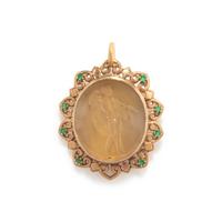 A Neoclassical Gold and Chalcedony Pendant with a Standing Male Figure