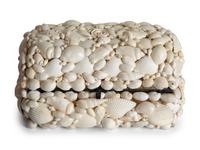 Two French Shell-Encrusted Lidded Boxes and a Pair of Cowry Shell Covered Baskets — 20TH CENTURY