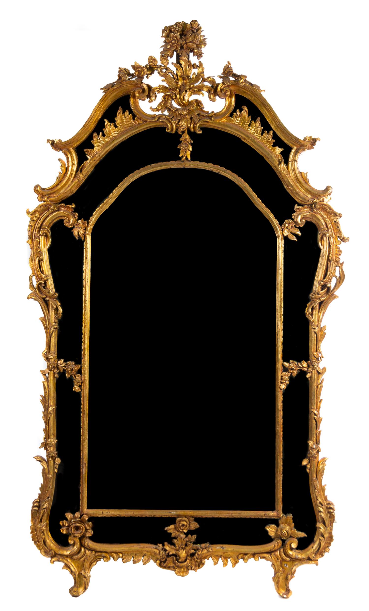 A Louis XV Style Giltwood Pier Mirror Height 89 x width 49 inches. — LATE 19TH CENTURY WITH LATER GILT