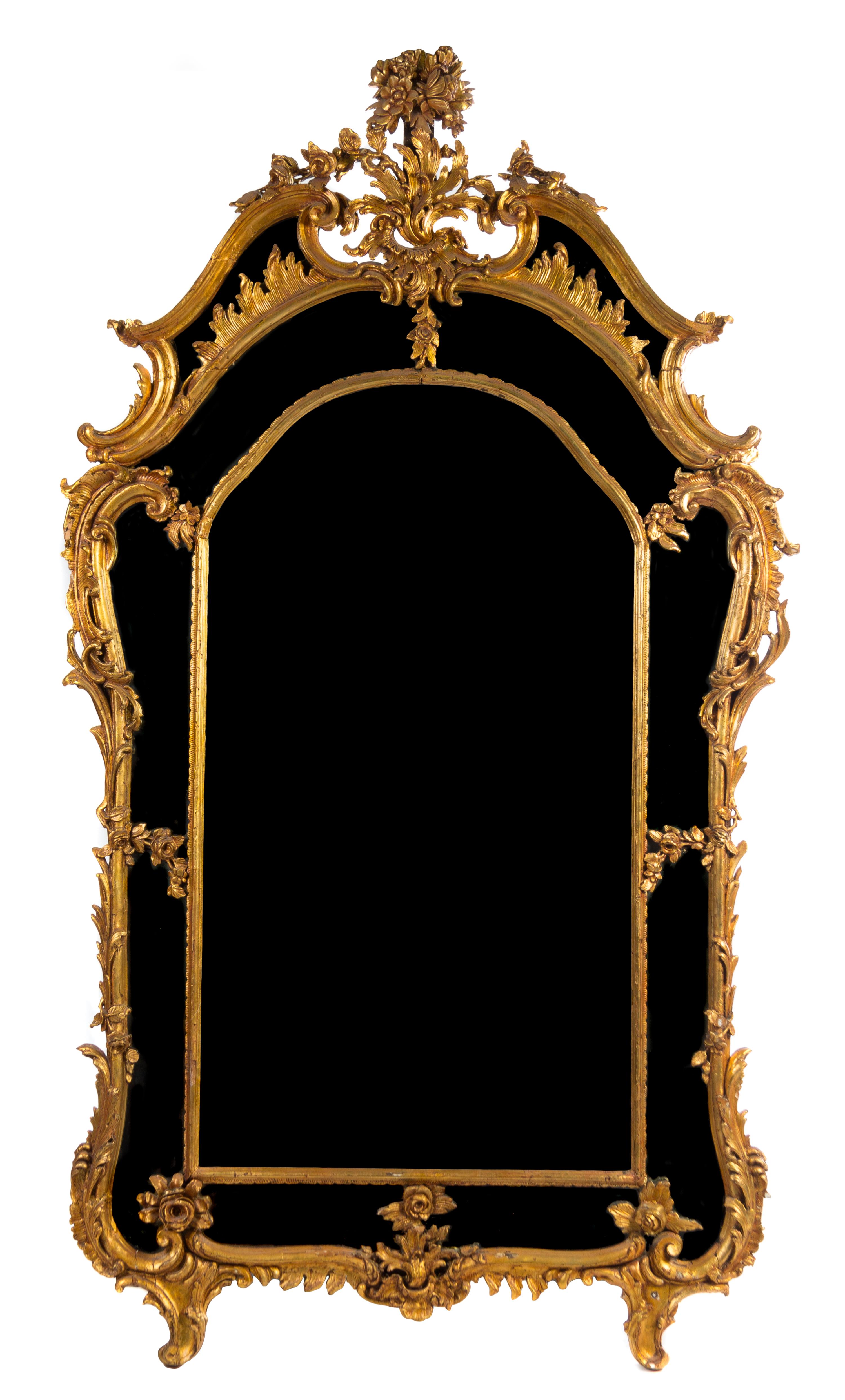 A Louis XV Style Giltwood Pier Mirror Height 89 x width 49 inches. — LATE 19TH CENTURY WITH LATER GILT