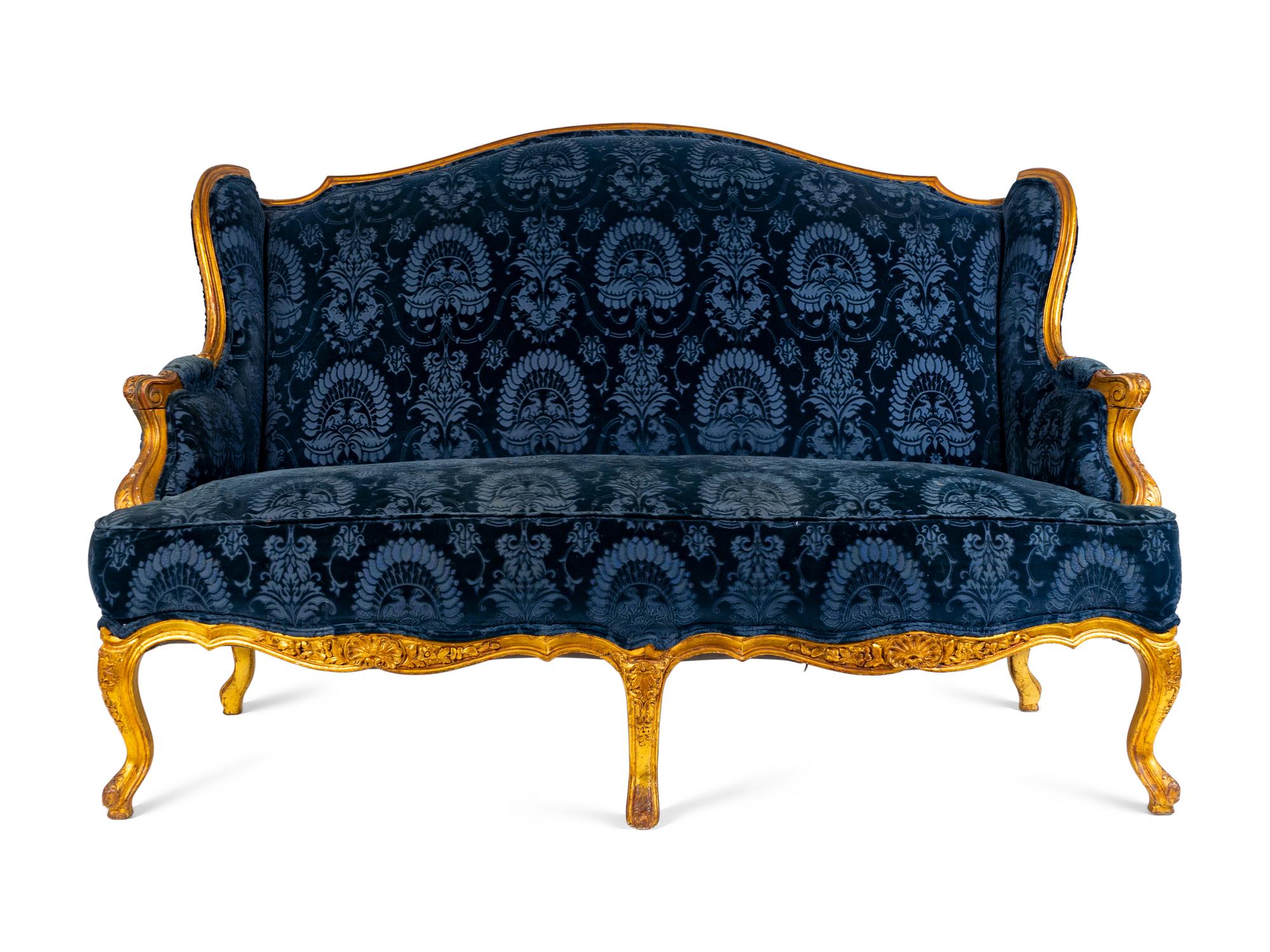 A Louis XV Style Carved Giltwood Canape — 19TH CENTURY