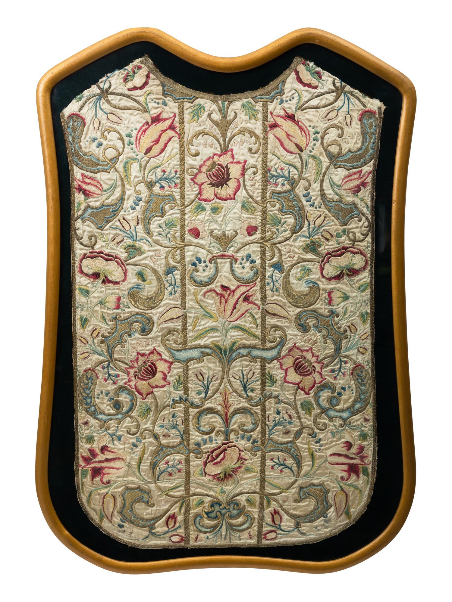 An Italian Hand Embroidered Silk Chasuble Panel