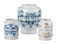 Three Delft Apothecary Jars