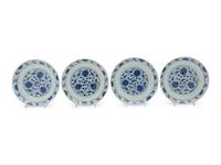 Four Chinese Blue and White Porcelain 'Lotus' Plates
