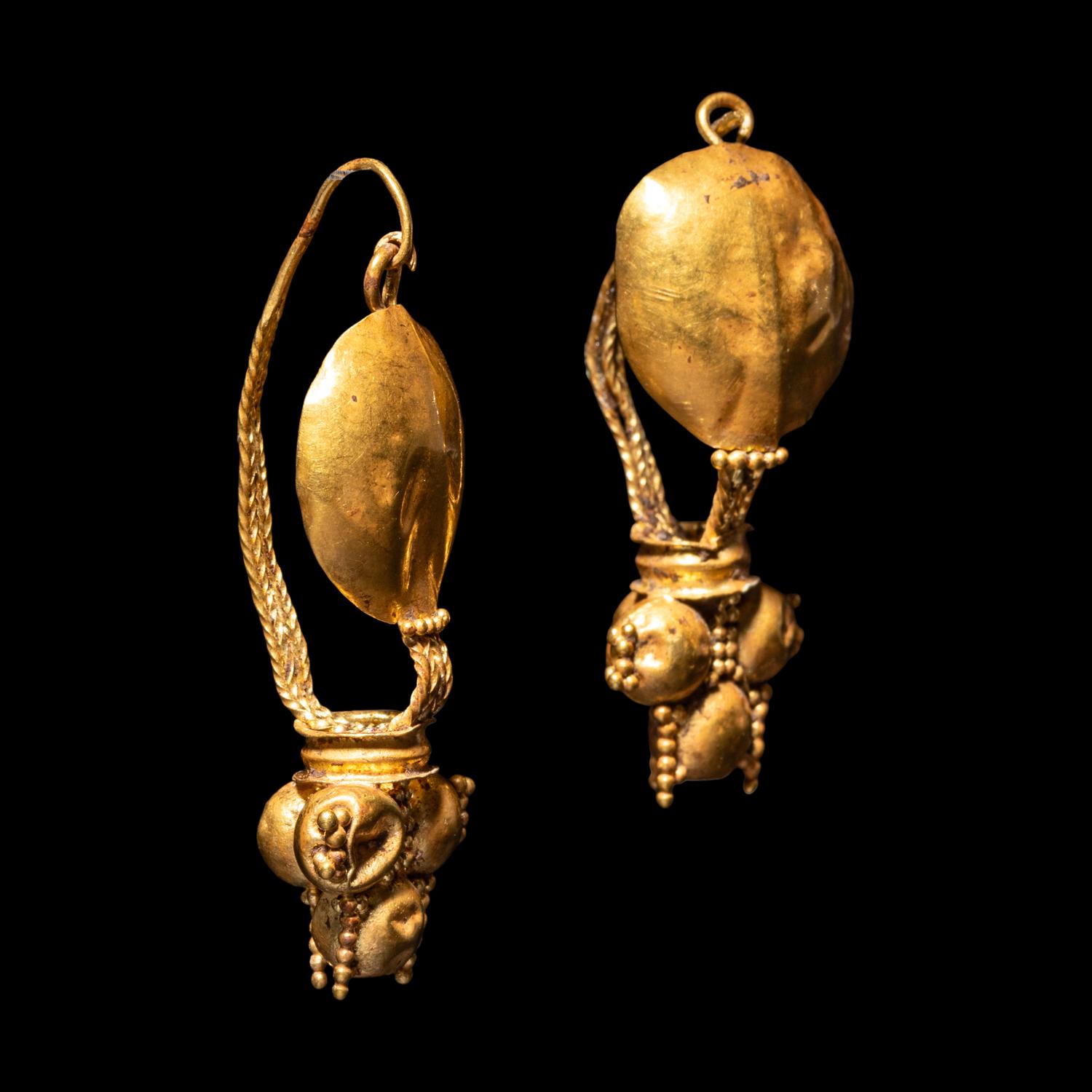 A Pair of Romano-Syrian Gold Hoop and Dome Earrings