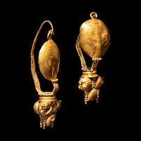 A Pair of Romano-Syrian Gold Hoop and Dome Earrings