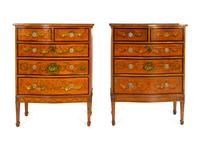 A Pair of Edwardian Paint-Decorated Satinwood Five-Drawer Chests