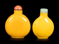 Two Chinese Oqaque Yellow Glass Snuff Bottles