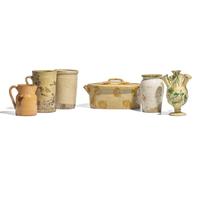 A Group of Six Assorted Glazed and Slip-Decorated Redware and Earthenware Items
