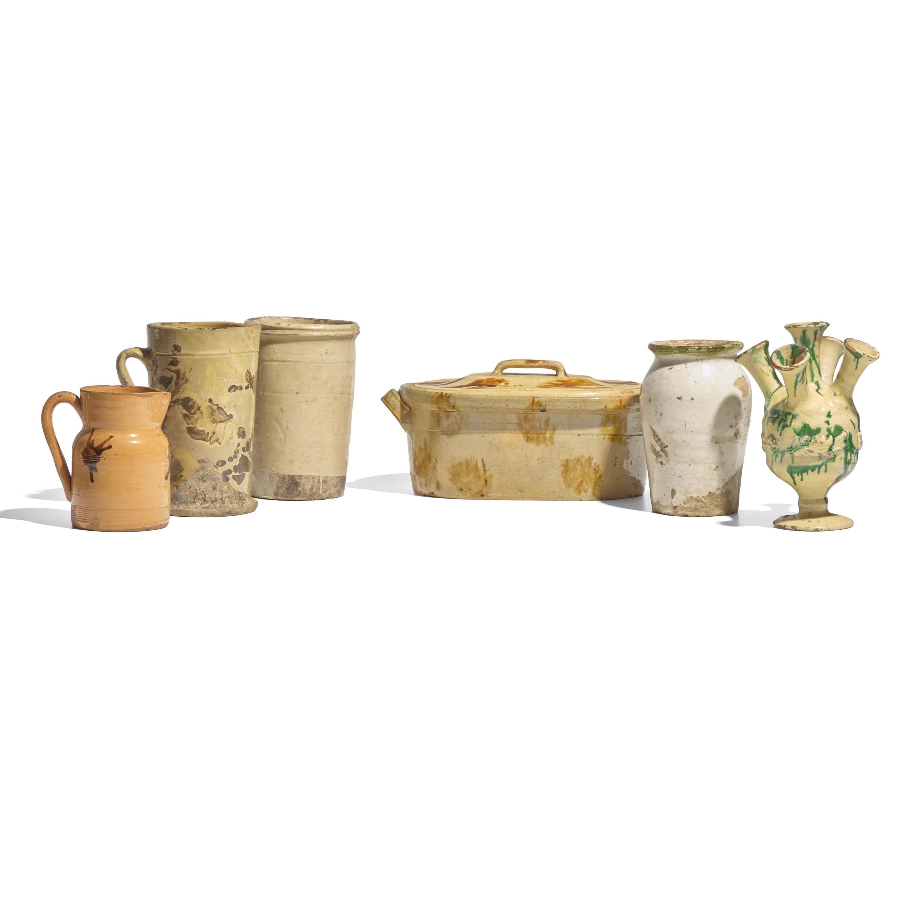 A Group of Six Assorted Glazed and Slip-Decorated Redware and Earthenware Items