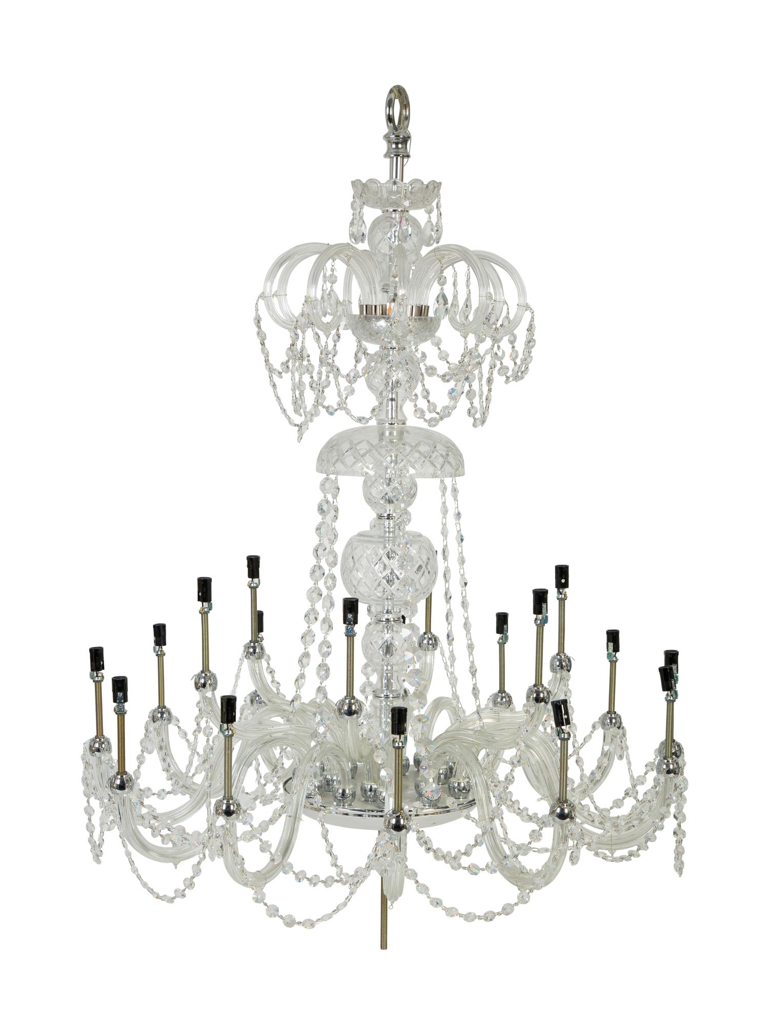 A Schonbek Cut Glass Eighteen-Light Chandelier — 20TH CENTURY