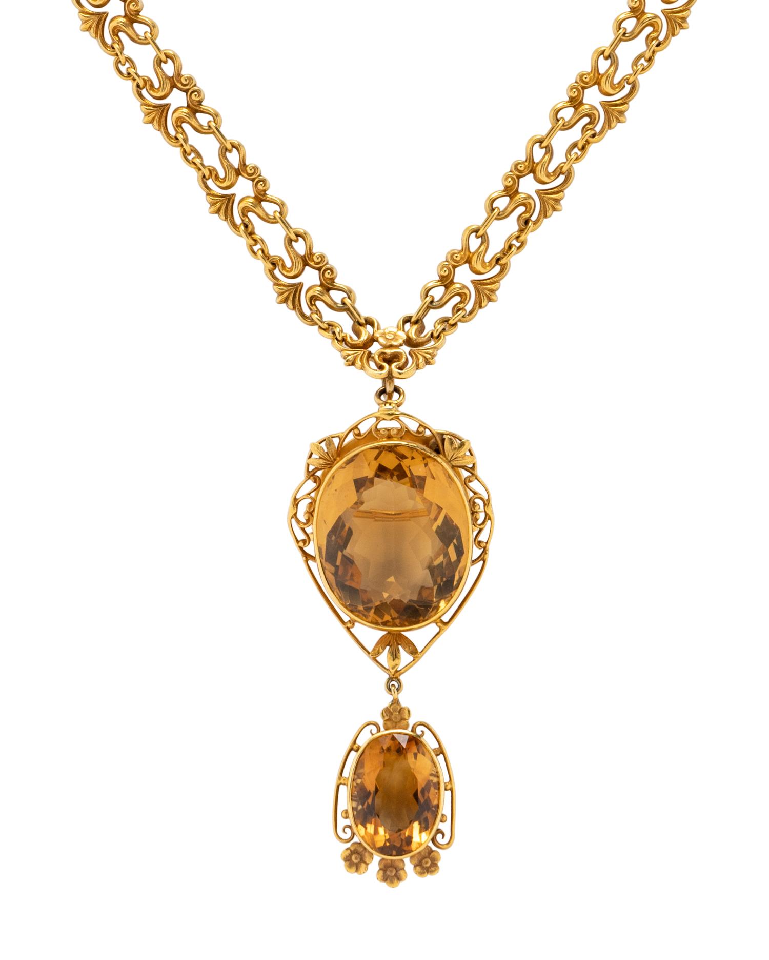 MARCUS & CO., YELLOW GOLD AND CITRINE NECKLACE