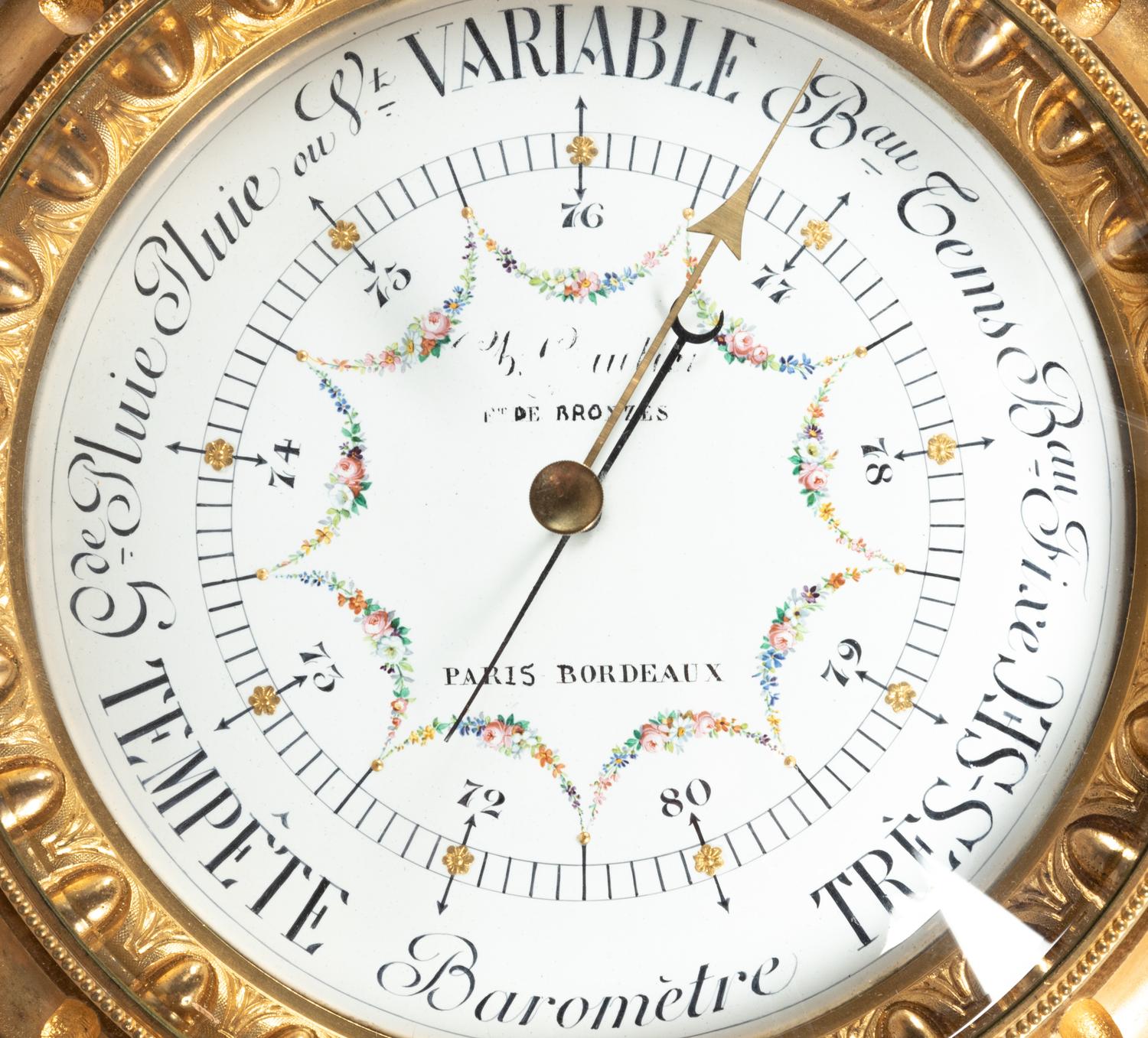 A Louis XVI Style Gilt Bronze Barometer and Thermometer