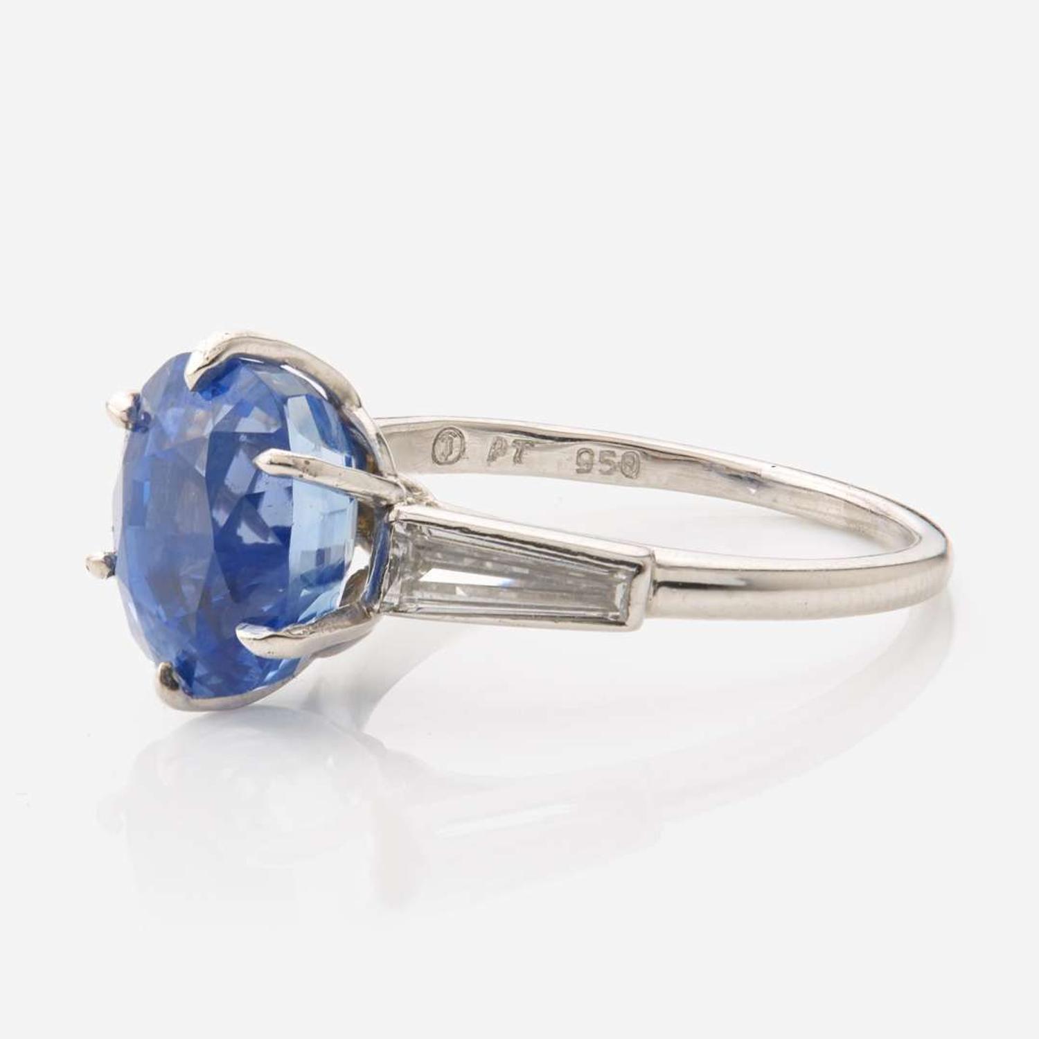 A Platinum, Sapphire, and Diamond Ring 5.25 Carat No-Heat Ceylon Sapphire, AGL Certified