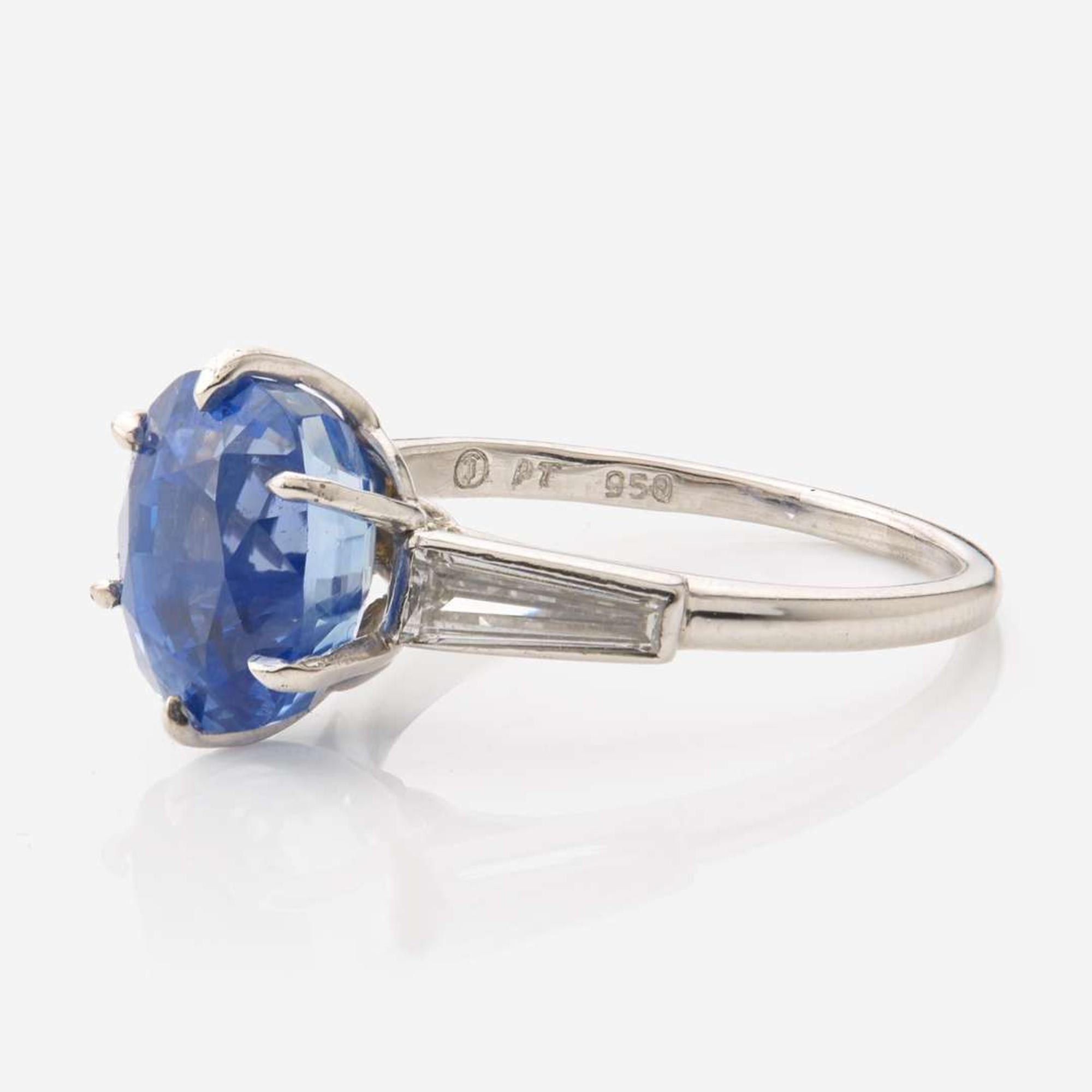 A Platinum, Sapphire, and Diamond Ring 5.25 Carat No-Heat Ceylon Sapphire, AGL Certified