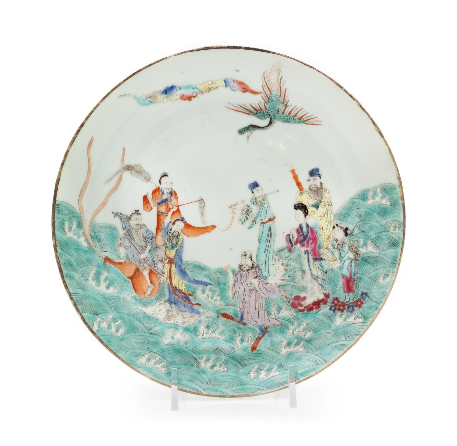 A Chinese Famille Verte 'Eight Immortals' Porcelain Plate