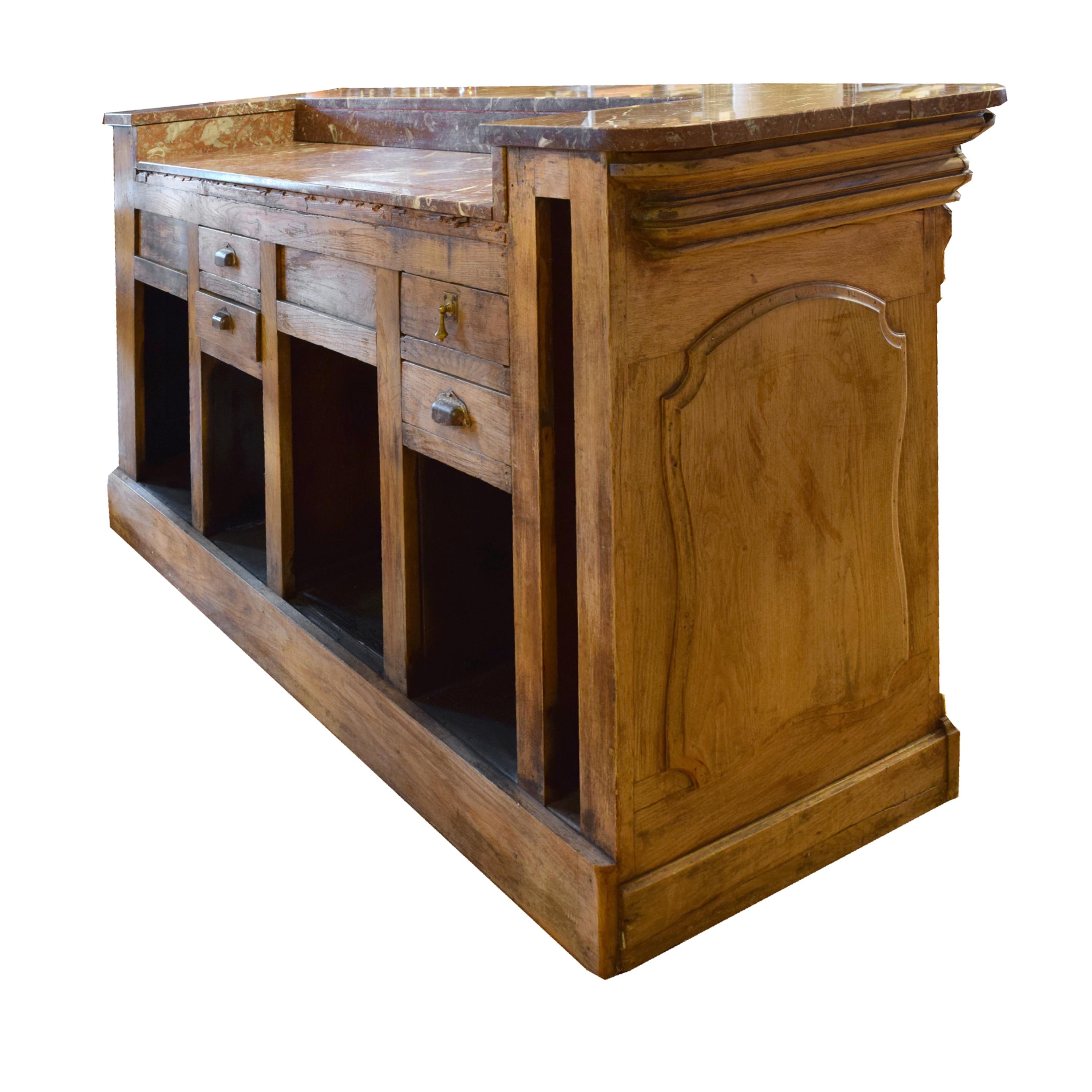 An Oak and Marble Desk/Bar 80" W x 25.25" D x 42.5" H — France, Circa 1920