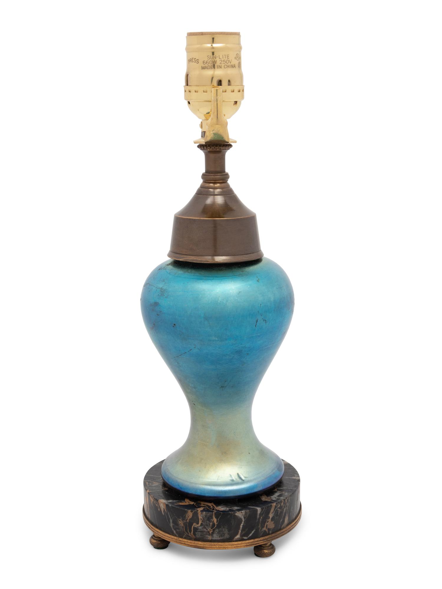 An Aurene Glass Vase Mounted as a Lamp