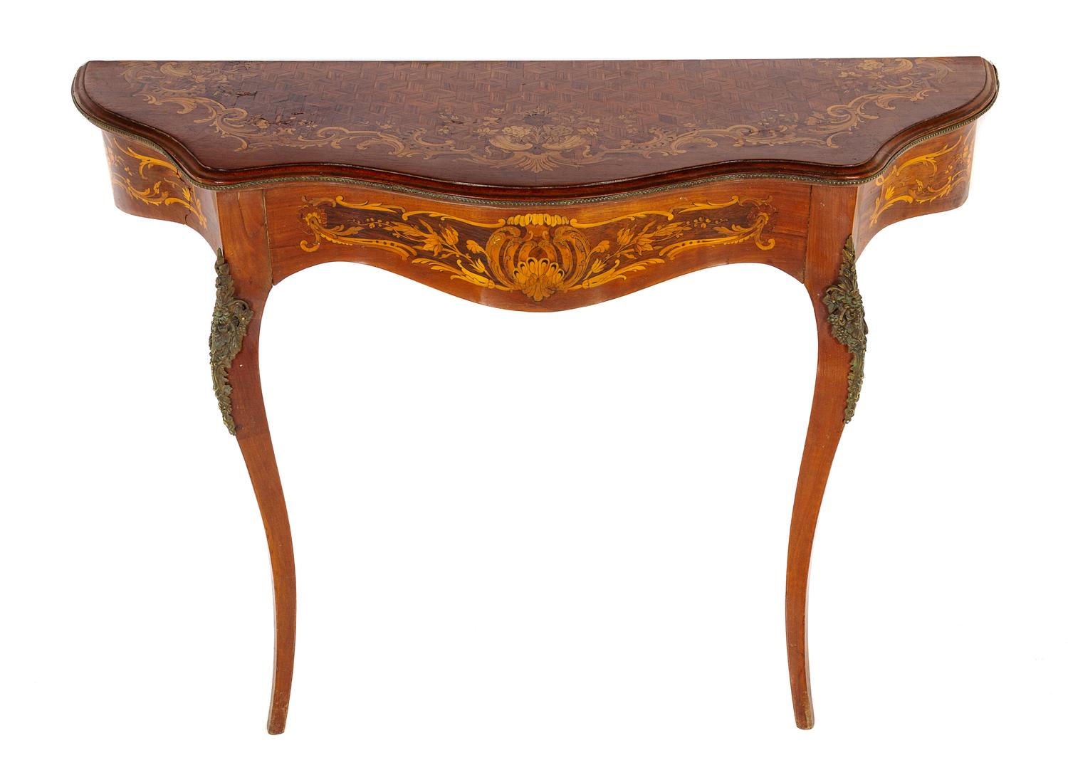 A Louis XV Gilt Bronze Mounted Marquetry Console Table — LATE 18TH CENTURY