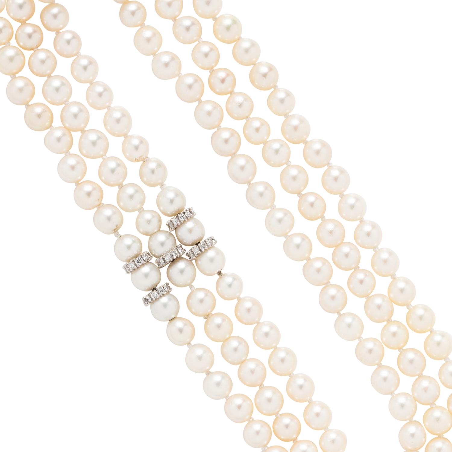 COLLECTION OF CONVERTIBLE CULTURED PEARL AND DIAMOND NECKLACES