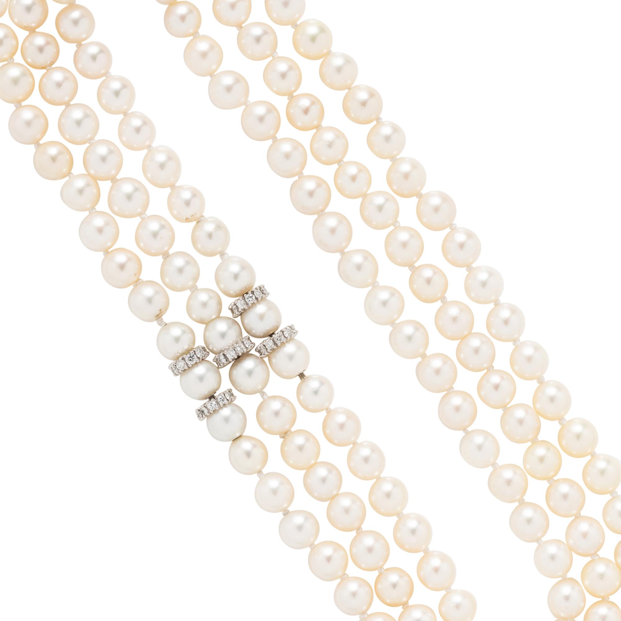 COLLECTION OF CONVERTIBLE CULTURED PEARL AND DIAMOND NECKLACES