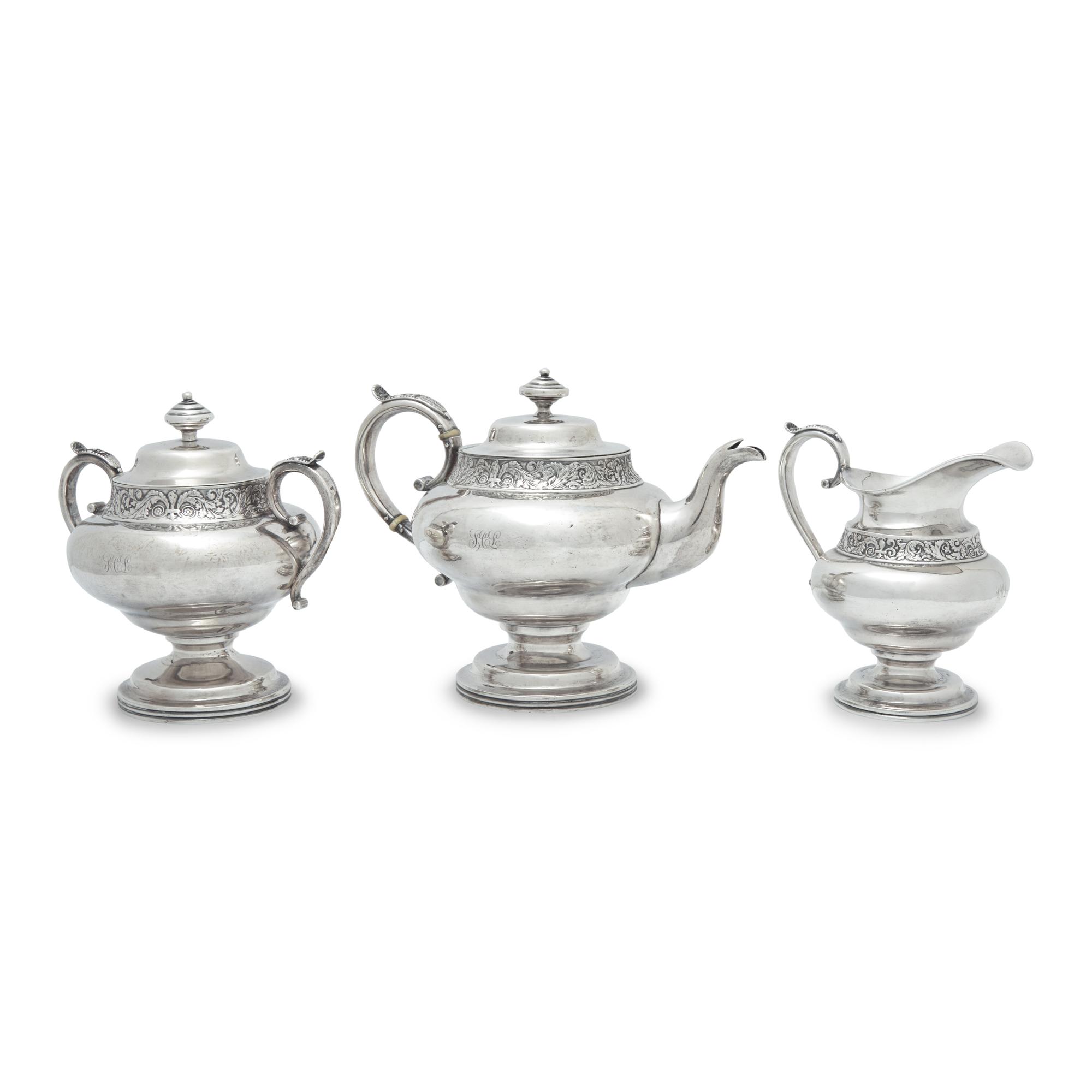 A Classical Three-Piece Coin Silver Tea Service