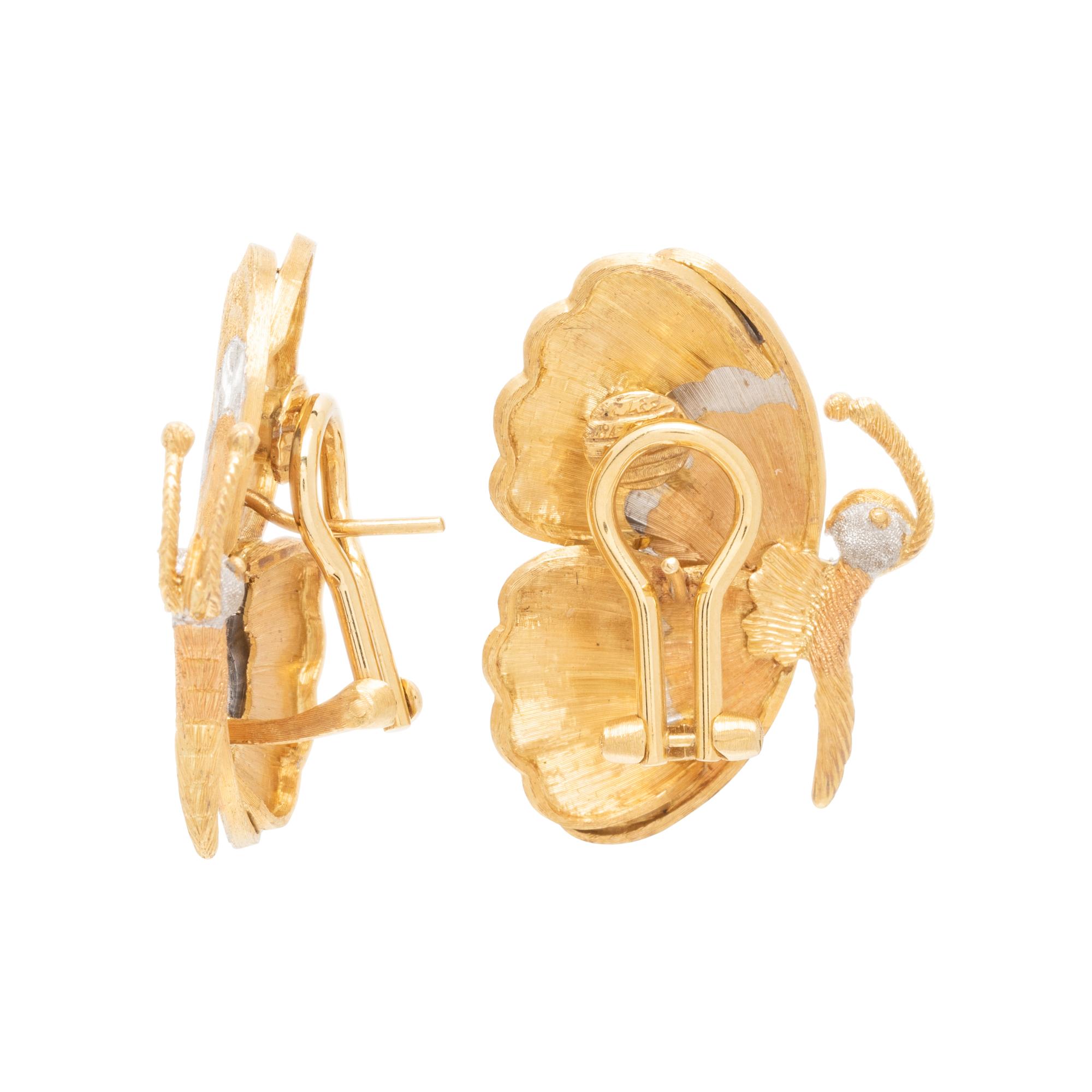 BUCCELLATI, TRICOLOR GOLD BUTTERFLY CLIP EARRINGS