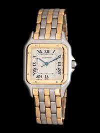 CARTIER, STAINLESS STEEL AND YELLOW GOLD 'PANTHÈRE' WATCH