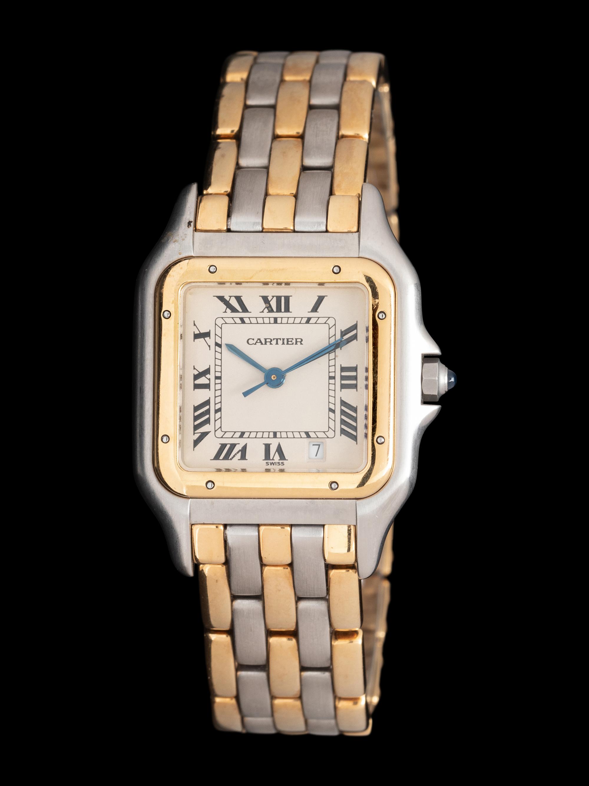 CARTIER, STAINLESS STEEL AND YELLOW GOLD 'PANTHÈRE' WATCH