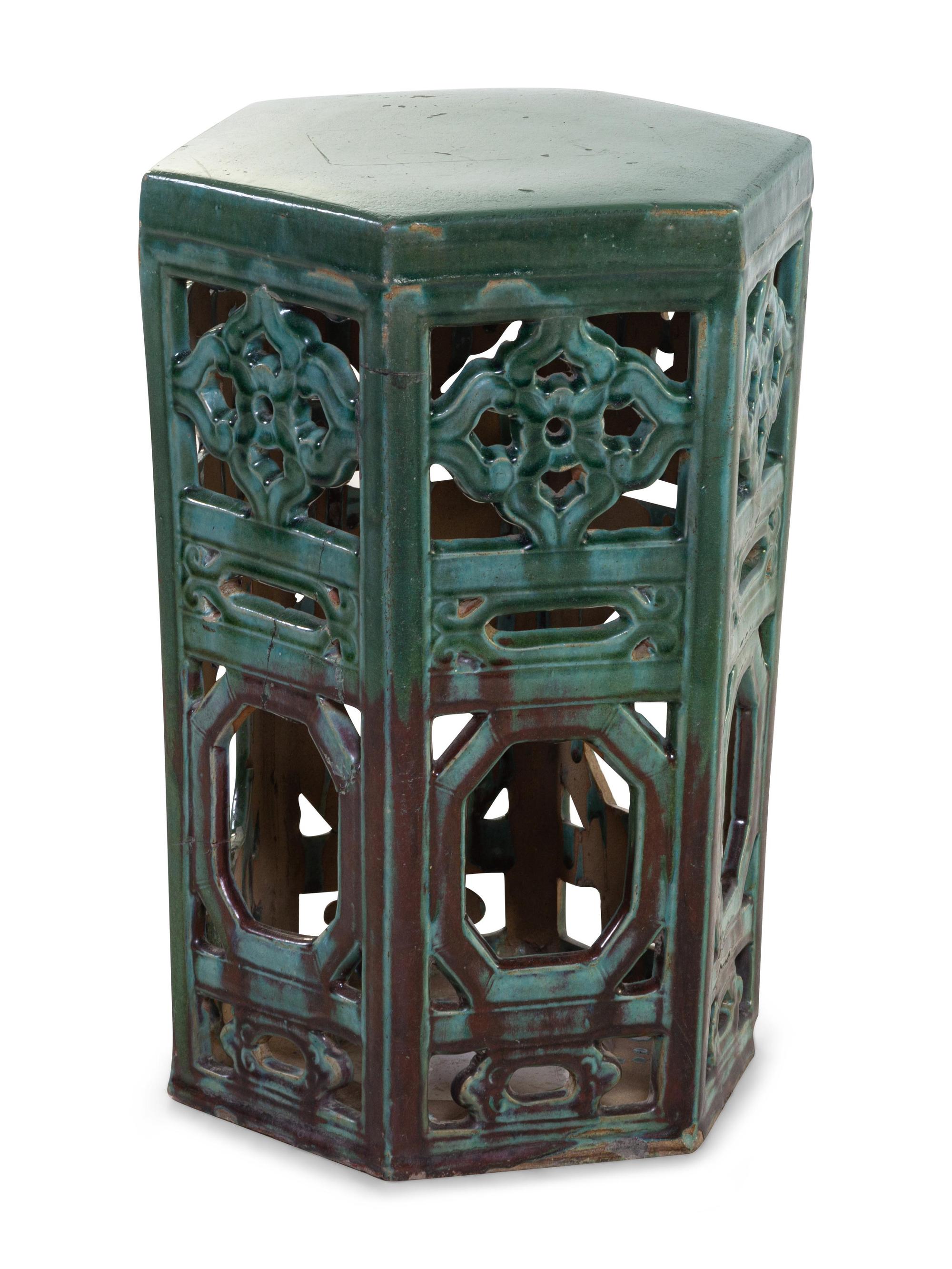 A Green Glazed Ceramic Garden Seat