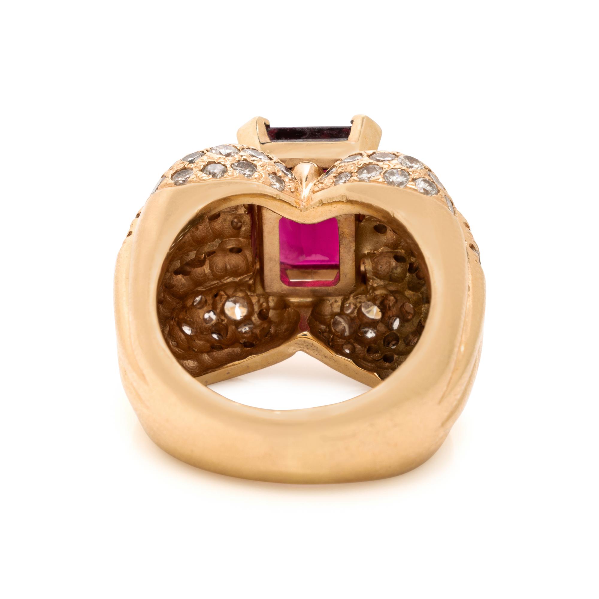 Rubellite Tourmaline, Diamond, and Yellow Gold Ring