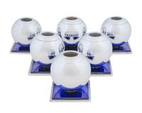 A Set of Six Chase Modernist Chrome and Cobalt Blue Glass Bubble Candlesticks — Circa 1940