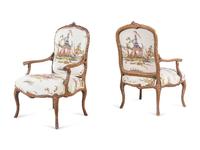 A Pair of Louis XV Style Faux Bois-Carved Fauteuils
