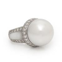 Cultured Pearl, Mother-of-Pearl, Diamond, and White Gold Ring